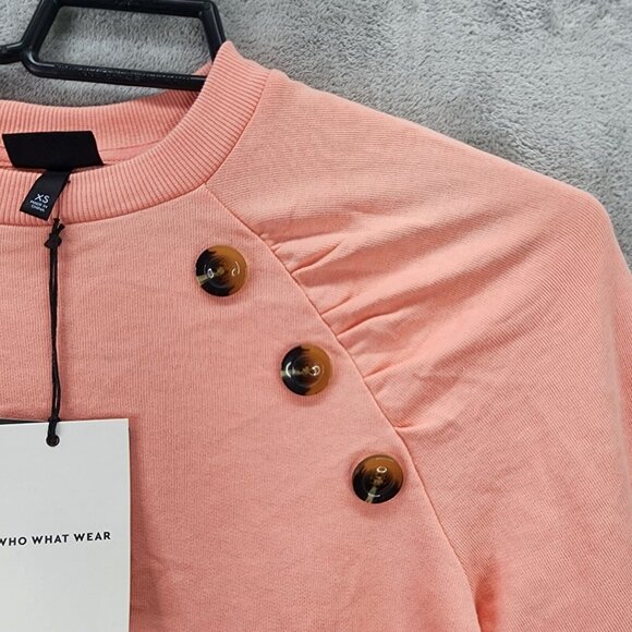 Womens Who What Wear Peach Pullover Sweatshirt Long Sleeve Button Accents XS - Picture 4 of 7